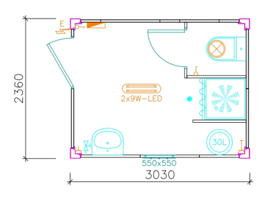 MODULO DIESMO D-3S SANITARIO 3.03X2.36M